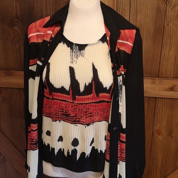 ⭐️5/$20 Patterned semi sheer blouse and top 2pc set bundle western salmon - Picture 2 of 9